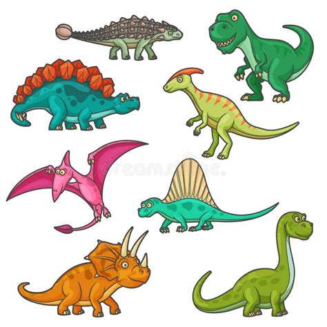 Mascotes De Dinossauros Isolados E Coloridos Ilustra O Do Vetor