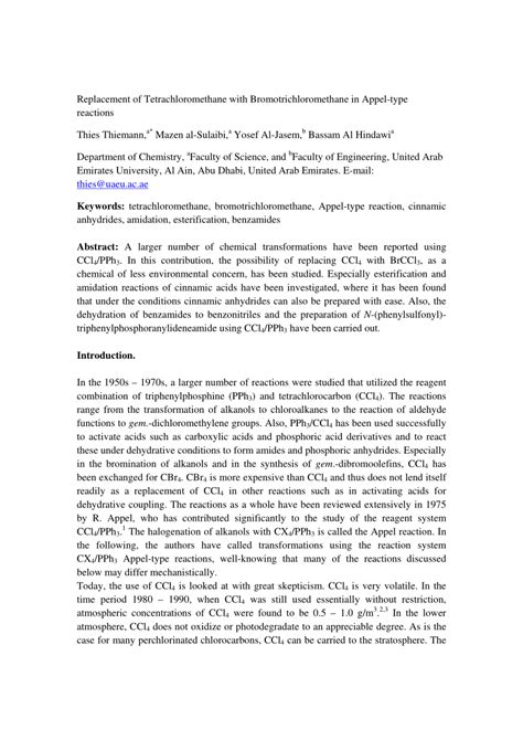 (PDF) Replacement of Tetrachloromethane with Bromotrichloromethane in ...