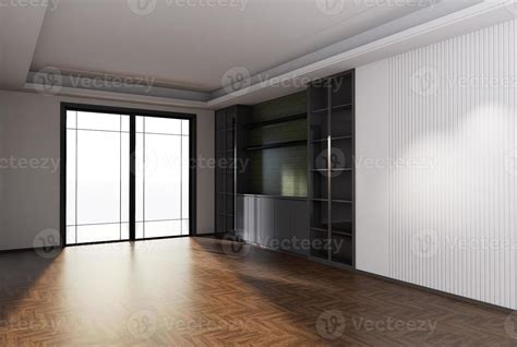 Home interior rendering with empty room color wall and decorated with ...