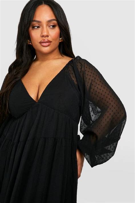 Dresses Plus Dobby Mesh Long Sleeve V Neck Maxi Dress Boohoo