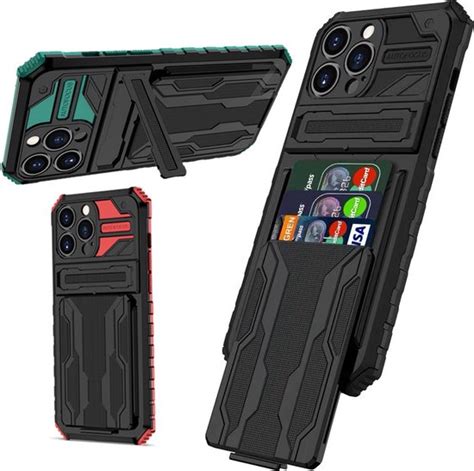 Heavy Duty Shockproof Armor Wallet Card Case Hoesje Met Kickstand