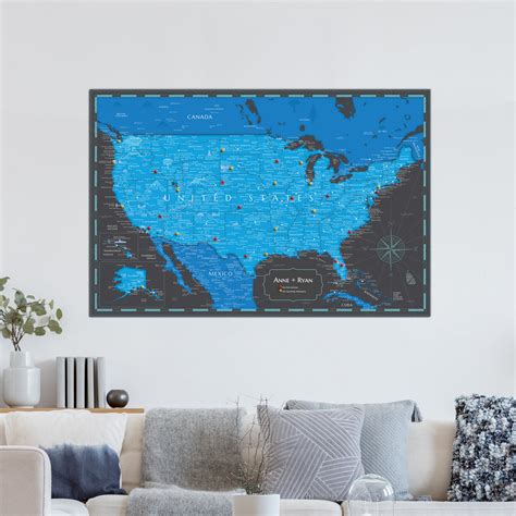 Pinnable USA Journey Map - Modern Blue / Black – Sentigrams