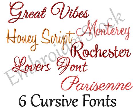 6 Cursive Fonts Pack Machine Embroidery Font Design Cursive Script Embroidery Fonts Fonts for ...