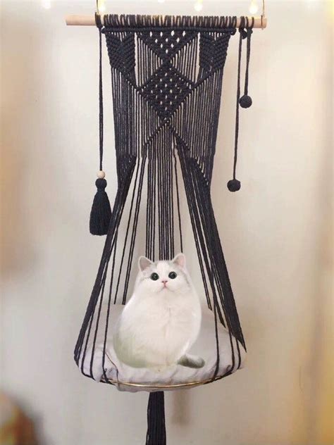 Hanging Macrame Cat Hammock Macrame Cat Swing Superior Etsy In 2020 Macrame Patterns