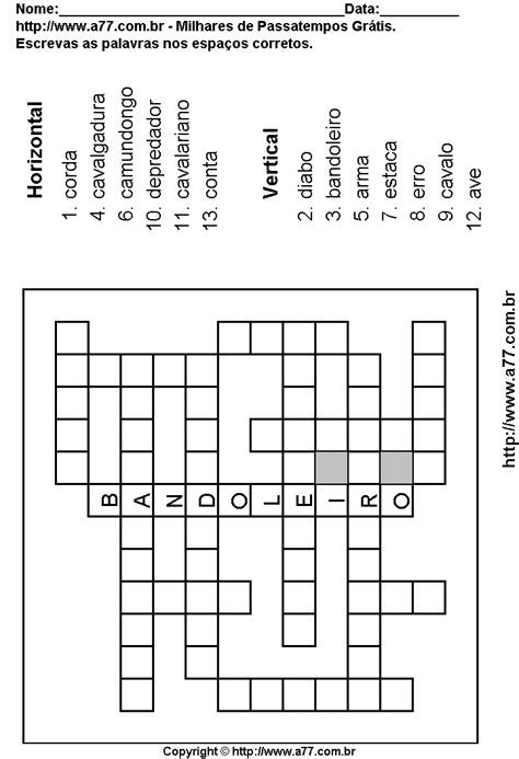 Cruzadinha Para Imprimir Palavras Diversas Da L Ngua Portuguesa