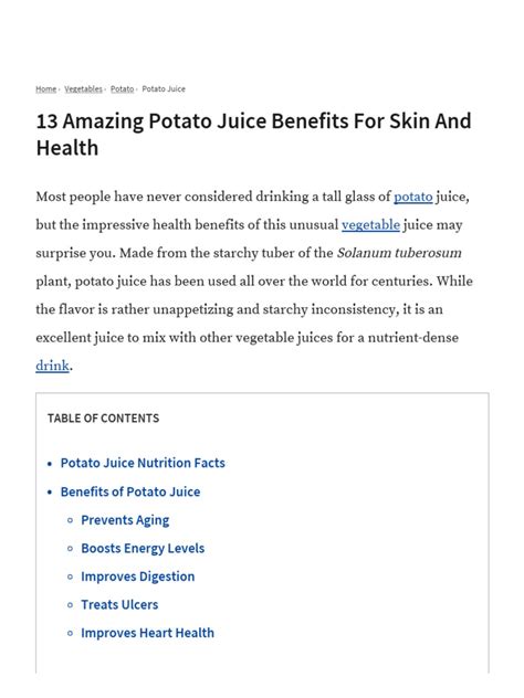 13 Amazing Potato Juice Benefits For Skin And Health Organic Facts Pdf Juice Diet And Nutrition