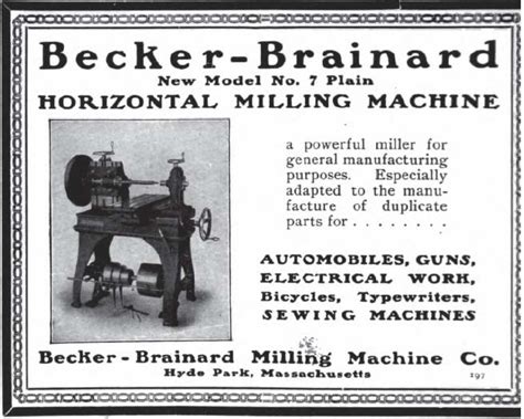 Becker Milling Machine Co 1905 Ad Becker Brainard Horizontal