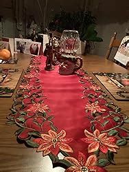 Amazon AMARED Christmas Embroidered Table Runner Cutwork Green