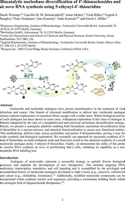 Biocatalytic Nucleobase Diversification Of Thionucleosides And De