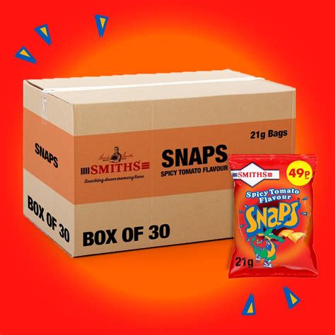 Box Of 30 Smiths Snaps Spicy Tomato 21g Snack Bags Retro Sweets