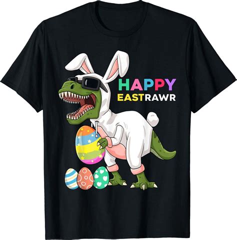 Eggcellent Easter Dino T Shirt Roaring T Rex Bunny Tee