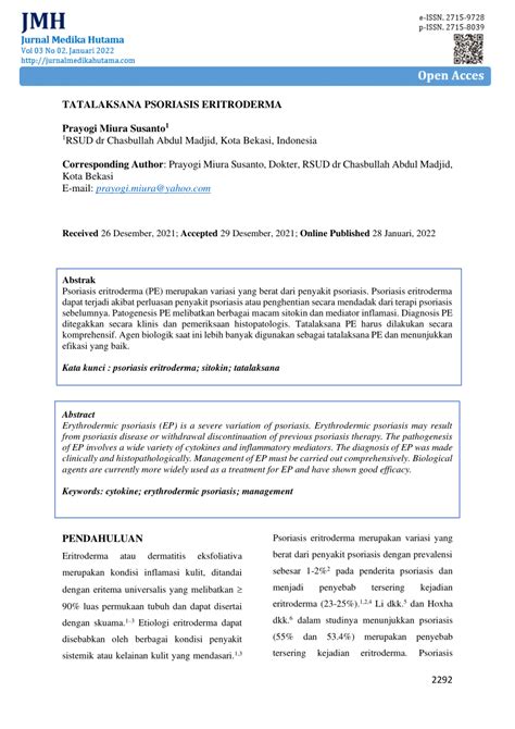 Pdf Tatalaksana Psoriasis Eritroderma