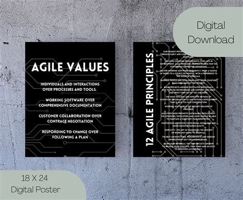 Agile Values And 12 Principles Posters Printable Poster Etsy