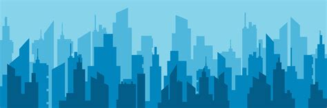 Horizontal Blue City Skyline Vector Art At Vecteezy