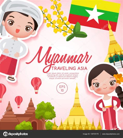 Traveling Asia : Myanmar Tourist Attractions : Vector Illustration ...