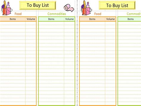 EXCEL Of To Buy List Xls WPS Free Templates