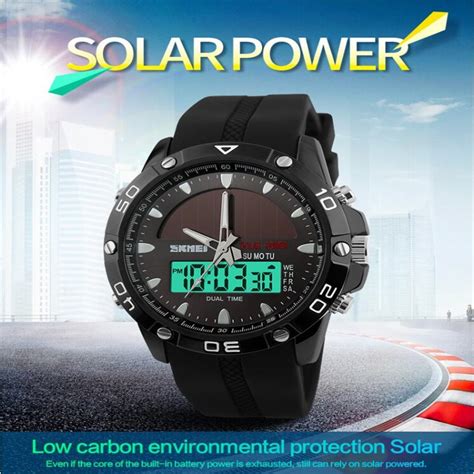 Skmei Mens Solar Power Dual Time Chronograph Led Wrist Watch Clear