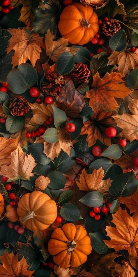 An Arrangement Of Autumn Leaves Berries And Pine Cones