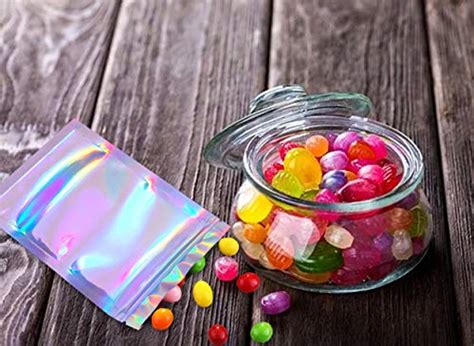 100 Pieces Holographic Resealable Bags Smell Proof Bags Foil