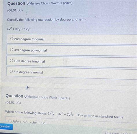 Solved Question Multiple Choice Worth Points Lc Classify