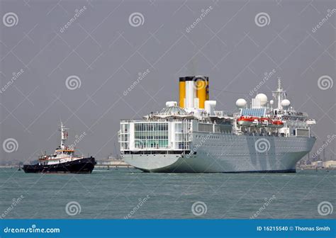 Luxury Ocean Cruise Ship Liner and Barge Stock Photo - Image of luxury ...