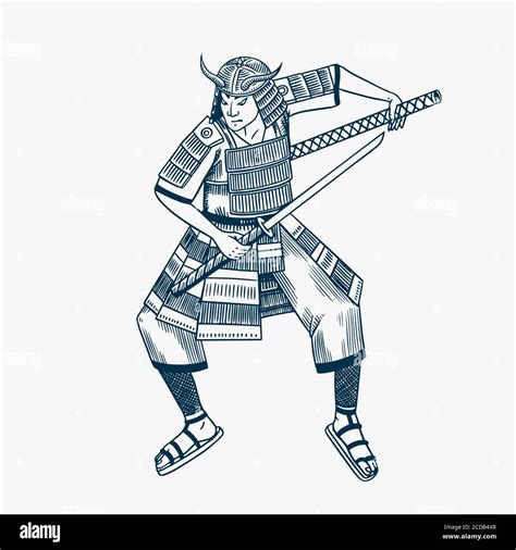 Ancient Japanese Samurai Armor Drawing