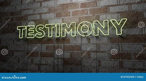 Testimony Glowing Neon Sign On Stonework Wall 3d Rendered Royalty