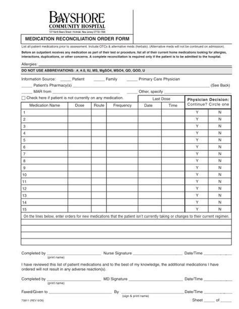 Printable Medication Reconciliation Form Template Printable Forms