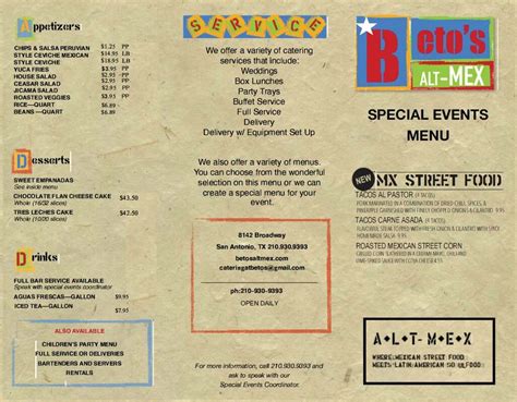 Catering Menu - Alt-Mexican food in San Antonio, TX | Beto's Alt-Mex