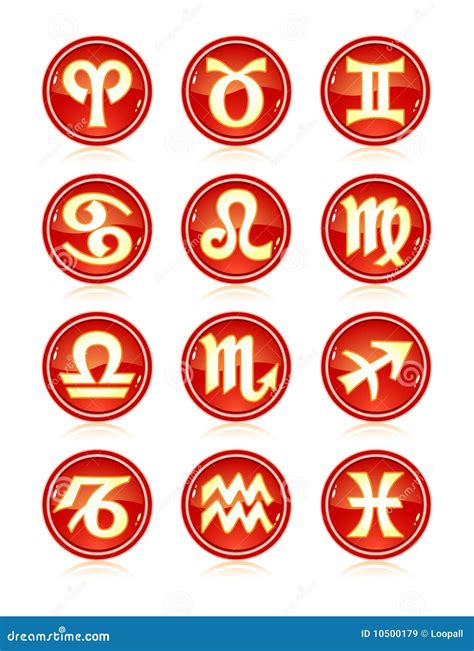 Set Of Red Zodiac Astrology Icons For Horoscope Stock Illustration