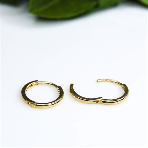 9ct Solid Gold Hoop Sleeper Earring With Hinge Closure Etsy