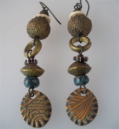 Bronze And African Bead Earrings Etsy