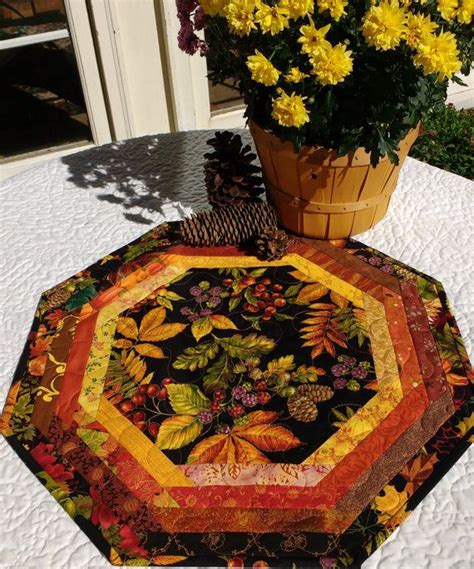 Quilted Table Topper Table Runner Gorgeous Fall Fabrics Autumn Centerpiece Octagonal