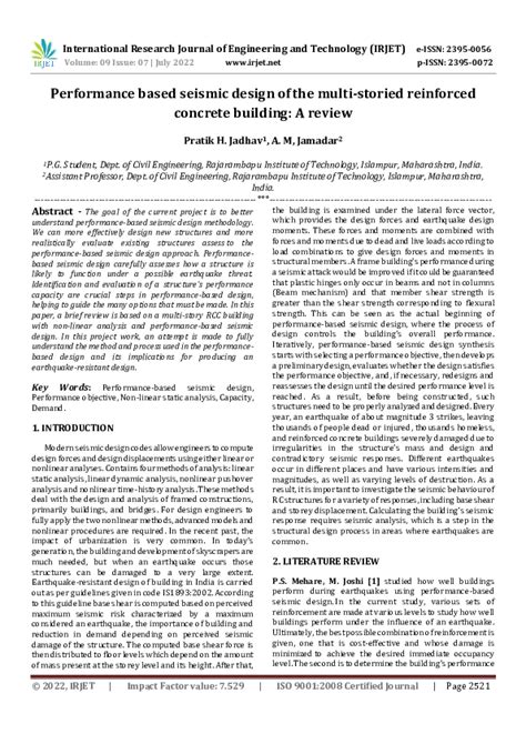 Pdf Performance Based Seismic Design Of The Multi Storied Reinforced Concrete Building A Review