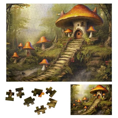 Onetech Mushroom Fantasy Art Wooden Jigsaw Puzzle Challenging Difficult