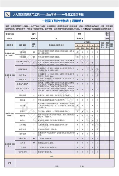 一般员工绩效考核excel模板通用版下载 包图网