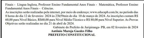 Concurso público para Prefeitura de Juripiranga oferece 59 vagas e