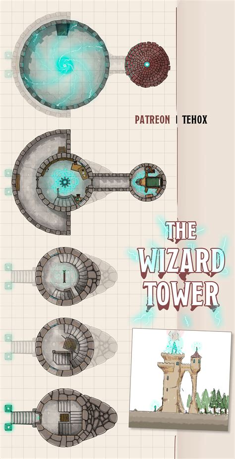 Art Oc The Wizard Tower A 5 Floors Tower Map Rdnd