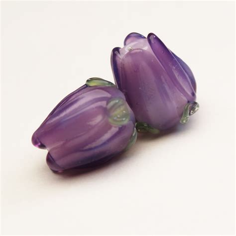 Artisan Lampwork Beads Purple Rose Pair Handmade Glass Jewellery