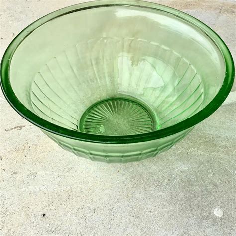 Large Green Depression Glass Bowl Decorative Vintage Etsy