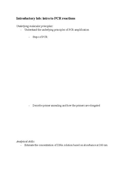 Bch Review Introductory Lab Intro To Pcr Reactions Underlying