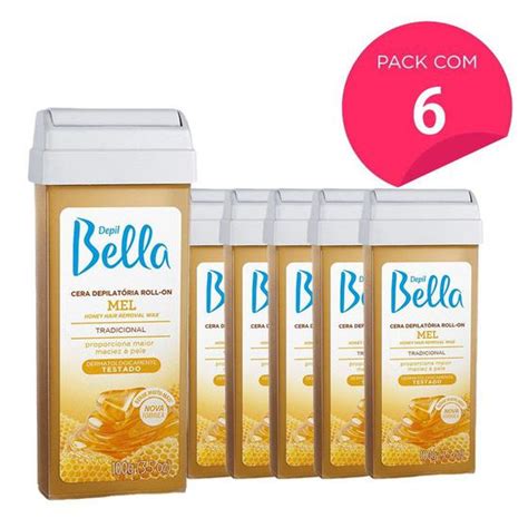 Kit 6 Cera Depilatória Roll On Depil Bella Mel Refil 100g Cera