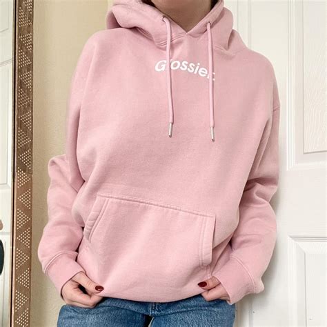 Glossier Womens Pink And White Hoodie Depop