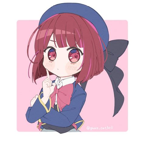 Safebooru 1girl Arima Kana Beret Black Sweater Vest Blue Headwear Blue Vest Bob Cut Chibi