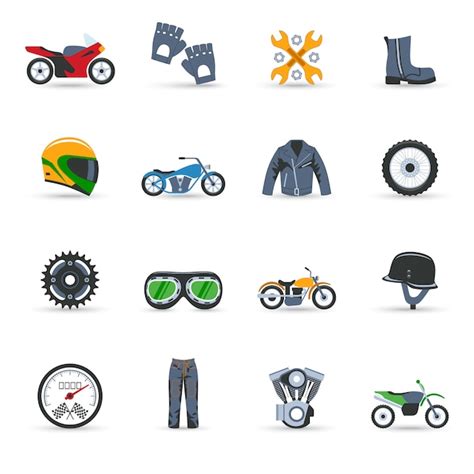 Conjunto De Iconos De Motocicleta Vector Premium