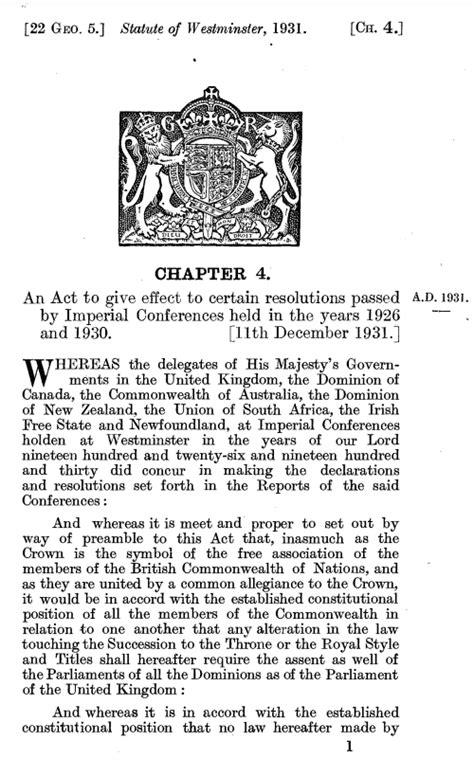 The Statute of Westminster | Today in Ottawa's History