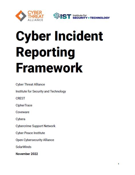 Cyber Incident Reporting Framework Cyber Threat Alliance