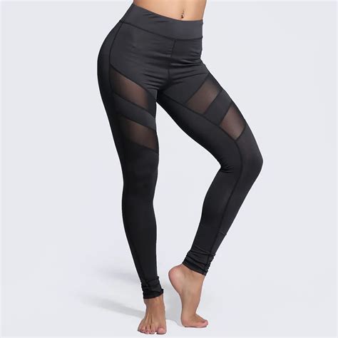 New Sexy Women Black Mesh Patchwork Exercise Leggings High Waist