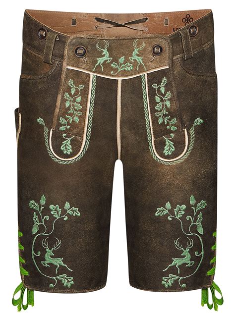 Dunkelbraune Lederhose mit grüner Stickerei LIMBERRY