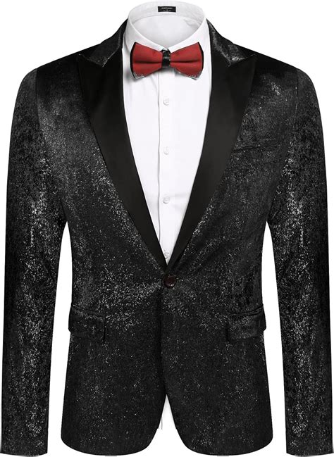 COOFANDY Men S Shiny Velvet Suit Jacket Sequin Tuxedo Blazer For Prom